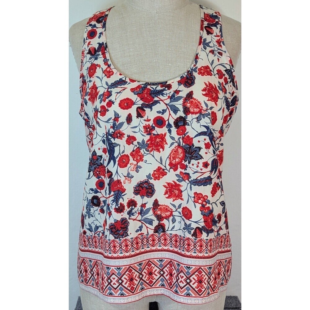 Sheer Floral Boho Racerback Tank Top Size L/XL